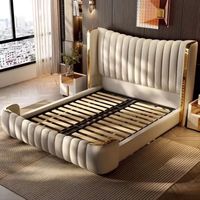 Ensemble de meubles modernes haut de gamme pour chambre à coucher, lit King Size capitonné de luxe en cuir, lits en bois rembourrés italiens en cuir