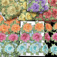 Nouvelle dentelle brodée florale 7 couleurs soluble dans l'eau, garniture double couche en rosette, style ethnique Miao, pour vêtements et embellissements DIY