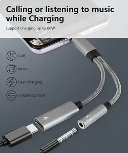 Câble TPE Type C 15 cm à prix abordable 2026 – Écoutez de la musique, <span class=keywords><strong>adaptateur</strong></span> casque 2-en-1 Type C vers <span class=keywords><strong>Jack</strong></span> 3,5 mm avec charge rapide 3A - Product Image 2