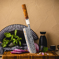 Couteau Nakiri de luxe pour la cuisine, 7 pouces, 55 couches d'acier Damas japonais, avec manche en bois solidifié + imitation ivoire