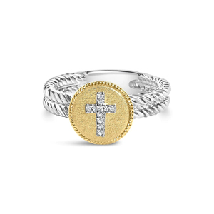 Anillo Cruzado de Plata de Ley .925 Chapado en Oro Amarillo de 18K con Acabado Satinado (Color I-J, Claridad SI1-SI2) - Product Image 4