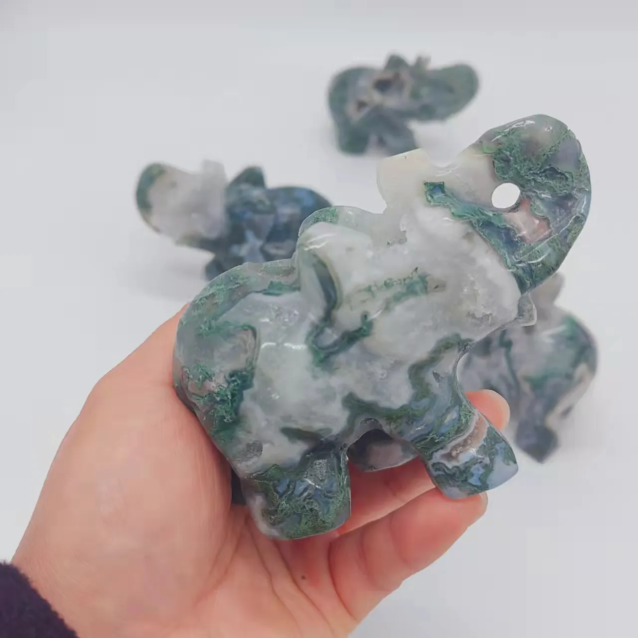Elefante Natural de cristal tallado a mano, ágata, musgo