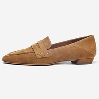 Minimalisme cuir véritable femmes sans lacet mocassins bout carré haute qualité mouton daim chaussures plates mocassins