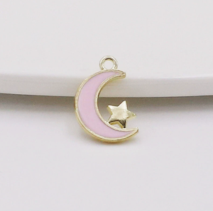 Mini breloques en alliage de zinc plaqué or, mignonnes, en émail, motif <span class=keywords><strong>croissant</strong></span> de lune et étoile, style musulman islamique, pour la création de bijoux DIY - Product Image 1