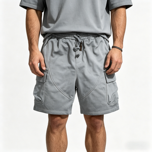Custom Men's Solid Color 100% Cotton Shorts Drawstring Casual Loose Fit Breathable Knitted Distressed Washed Design Shorts - Product Image 3