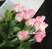 Vente en gros de fournitures de mariage, fleurs en Latex au toucher réel, blanc, rose au toucher réel, boutons de Roses simples, Roses artificielles avec tige, O-X809
