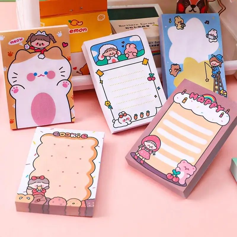 Colorful Cartoon Sticky Notes Memo Pad Magnetic and Self-Adhesive for School Stationery Made from Cute Vintage Style Paper