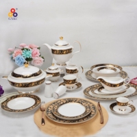 Ensemble Arabe de 72 Pièces, Assiettes et Plateaux de Buffet de Dîner en Relief de Chine Nouvelle Céramique Marocaine Or pour Événements pour Café
