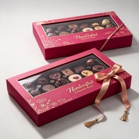 Boîte cadeau personnalisée pour chocolats et bonbons, avec couvercle et base, en papier rigide spécial, avec fenêtre en PET et ruban à nœud