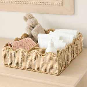 Woven Storage <b>Basket</b> <b>Large</b> Rectangle With Handle For Desktop Cosmetic Kitchen Organization - Product Image 1