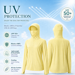 Summer Lemon Yellow Blank Lightweight Breathable Ice Silk Fabric Custom Foil Print Logo Design UV UPF50+ Sun Protection Jacket
