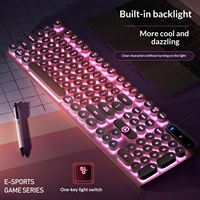 YINDIAO K600 104 Key Wired Gaming Keyboard Retro Round Keycaps Mechanical Feel Rainbow Backlit for PC Laptop