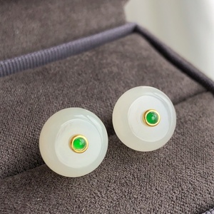 Surtido de Joyería de Jade Nefrita Hetian Blanco, Pendientes Colgantes y de Aro con Incrustaciones de Oro, Anillos de Jade, Joyería China Vintage con Gemas - Product Image 3