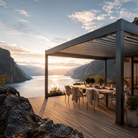 Pergola motorisée commerciale en aluminium avec toit à lames rétractables, bar de toit d'hôtel, lames réglables, panneaux en verre, éclairage LED Skyline