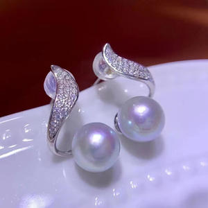 Accesorios de Plata S925 para DIY con Perlas, Bandeja Vacía con Cuentas Redondas de 9-12 mm y Gancho para Pendientes de Moda 21742 - Product Image 1