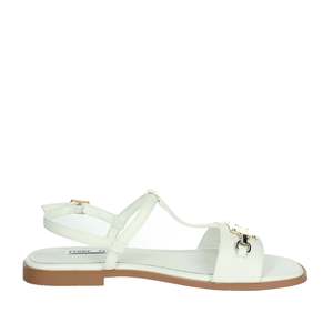 Sandales plates Ferre Donna F-251 en cuir blanc à bride en T pour femme – Chaussures d'été - Product Image 4