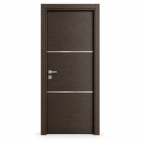 Wholesale Custom Black Walnut Finished Wooden Door with Brushed Metal Strips Soundproof Apartment Bedroom Door