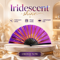 Éventail en PVC holographique irisé réfléchissant, grand format, en bambou, idéal pour les spectacles de danse - Vente chaude