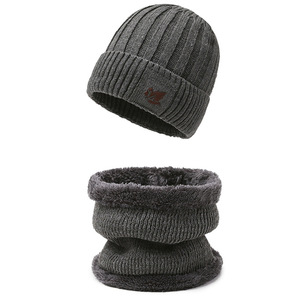 Cache-cou chaud et épais doublé en polaire pour hommes et femmes, <span class=keywords><strong>bonnet</strong></span> d'hiver, écharpe circulaire, ensemble de gants tactiles - Product Image 2