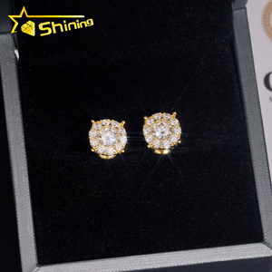 Abd depo hızlı kargo 8.8mm yuvarlak şekil buzlu Out köpüklü küpe 925 ayar gümüş Moissanite vida geri düğme küpe - Product Image 4