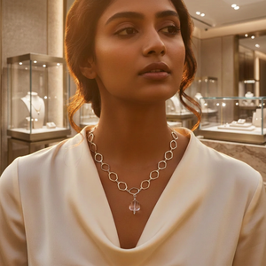 Collier en argent hexagonal pour femme avec pendentif en cristal, accessoire de bijouterie élégant pour le quotidien et les cadeaux - Product Image 4