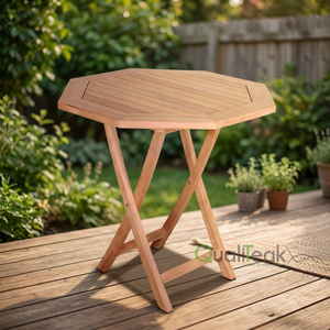 Modern Teak Wooden Round Folding <b>Table</b> for Outdoor Kitchen Living Room & Villa <b>Dining</b> Use Natural Finish - Product Image 2