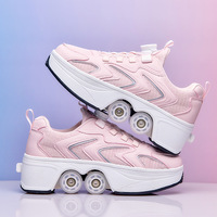 Chaussures à roulettes double fonction avec 4 roues pliables pour usage domestique et urbain, tige respirante, vente en gros