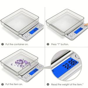 Balance de poche numérique en gros pour cuisine et bijoux, mesure du poids, alimentée par piles, précision 500g, écran LCD rétroéclairé argent et bleu - Product Image 3