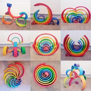 12PCS Wooden Building Blocks Montessori Educational Rainbow Wooden Stacking Toys For Learning