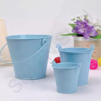 Seau en métal empilable bleu clair avec poignée, en fer galvanisé, petit seau multi-usages, mini seau en métal