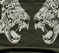 T-shirt MZN pour homme, extra large, imprimé double tête de tigre perlée, écologique, effet vieilli, vert, coton épais