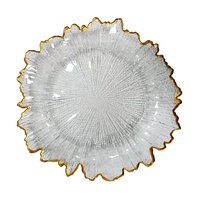 Assiettes de service de luxe en plastique transparent durable, bordées d'or, faites à la main, pour banquets de mariage, décoration rétro classique, personnalisables