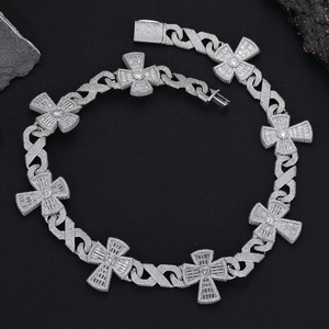 <span class=keywords><strong>Collana</strong></span> da Uomo <span class=keywords><strong>Personalizzata</strong></span> Vintage Hip Hop con Croce Baguette e Catena Infinita, Gioielli Bling CZ Iced Out Bicolore - Product Image 2