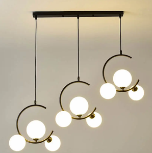 Lustre LED en <span class=keywords><strong>verre</strong></span> blanc en forme de <span class=keywords><strong>globe</strong></span>, luminaire suspendu rond doré et noir pour intérieur - Product Image 5