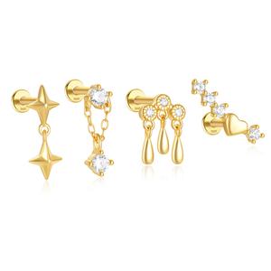 ROXI Boucles d'oreilles clous en forme de cœur unique et goutte d'eau, en argent sterling 925 incrusté de zircon, avec fermoir à vis pour cartilage S925 - Product Image 1