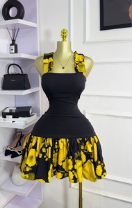 ชุดเดรสสั้นแฟชั่นฤดูร้อนแบบใหม่สำหรับผู้หญิง แขนกุด พิมพ์ลาย คอแบบผูก แต่งระบาย - Product Image 6