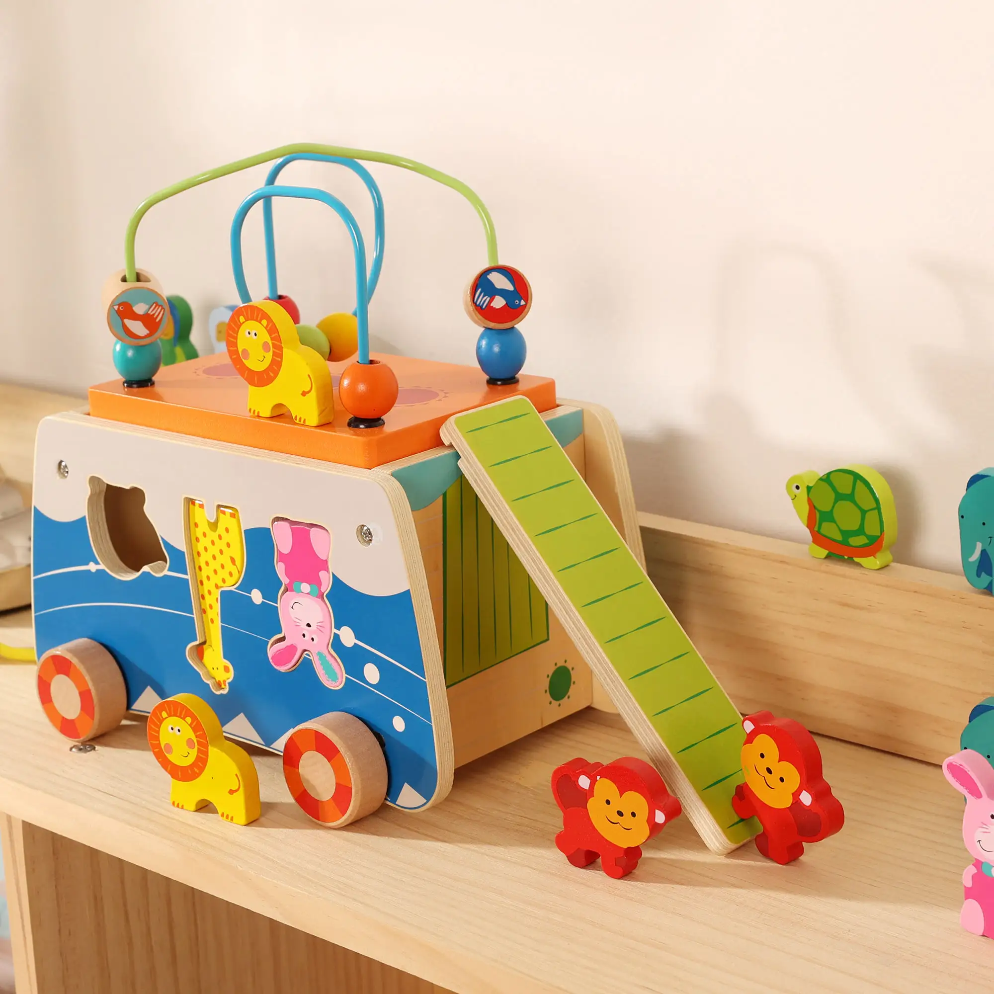 Penjualan laris mainan edukasi anak-anak bentuk kayu penyortir mainan mobil hewan