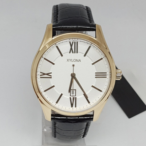 Montre pour <span class=keywords><strong>homme</strong></span> en cuir <span class=keywords><strong>marron</strong></span> avec boîtier en acier inoxydable, cadran texturé avec affichage simple à trois aiguilles, cadran analogique - Product Image 1