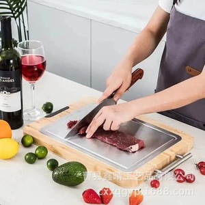 Bamboo Chopping Board Rectangle With Stainless Steel Handle For Kitchen Use Natural <b>Wood</b> Color D58 - Product Image 5