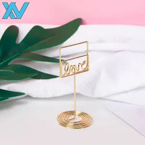 طلاء المعادن الإبداعية الحب شكل حامل بطاقة صور مذكرة كليب الأسلاك المعدنية الزفاف حامل الطاولات (الذهب/ارتفع الذهب) - Product Image 3