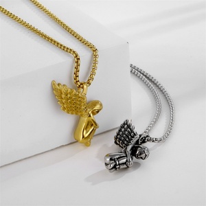 Collier avec pendentif en forme d'aile d'ange en acier inoxydable pour homme, pour un anniversaire, avec chaîne à maillons - Product Image 1