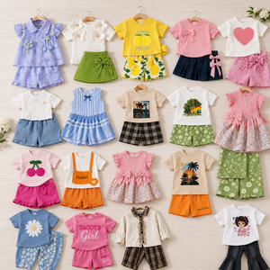 Lots de liquidation en gros de vêtements pour enfants en coton, ensembles deux pièces d'été, assortiment en vrac, déstockage - Product Image 1