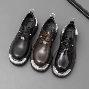 <b>Mens</b> Black <b>Platform</b> <b>Shoes</b> Casual Fashion Chunky Sneakers Classic Lace up Loafers With Metal Hardware for Daily Street Wear - Product Image 3
