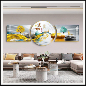 Tableau mural abstrait en cristal à trois panneaux, paysage or <span class=keywords><strong>et</strong></span> bleu, montagne, pour salon, hôtel, intérieurs modernes <span class=keywords><strong>et</strong></span> luxueux - Product Image 6