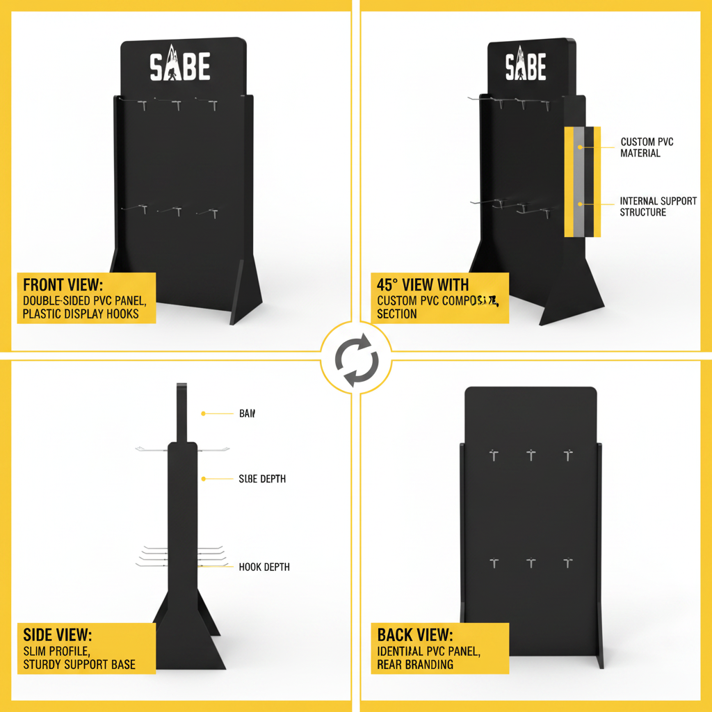 Custom Double Sided PVC Sock Display Stand Countertop Freestanding Retail Hook Rack OEM Logo Printing Wholesale — view 3