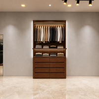 Présentoir à vêtements personnalisé gratuit en bois grain noyer avec éclairage LED, armoire murale pour vêtements ETL avec tiroirs pour boutique de détail