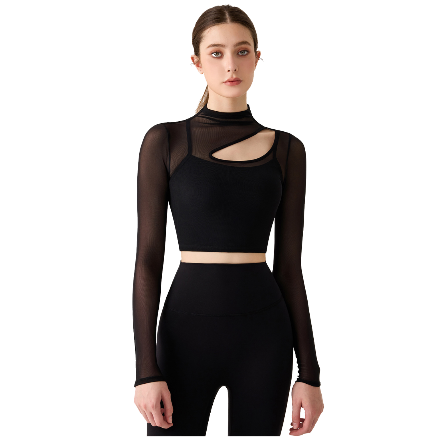 High Quality Women Yoga Tops Lightweight Breathable Mesh Fabric High Neck Design Comfortable Slim Fit Workout Fitness Shirts
