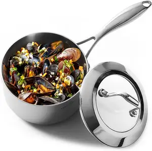 HOMICHEF Mirror Polished NICKEL FREE Stainless Steel 1.75 QT Sauce Pan with Glass Lid