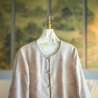 Veste chinoise polyvalente en soie rose à col rond et simple boutonnage, coupe ample, effet rajeunissant, color-block, pour femme 7778