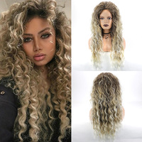 Perruque synthétique longue et bouclée, style célébrité, ondulée effet mouillé, fabriquée à la machine, pour femme, tendance européenne et américaine, en promotion